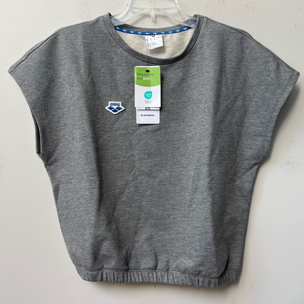 Arena Icons Short Sleeve Crop Tee Women Medium Dark Gray Heather Athleisure NWT